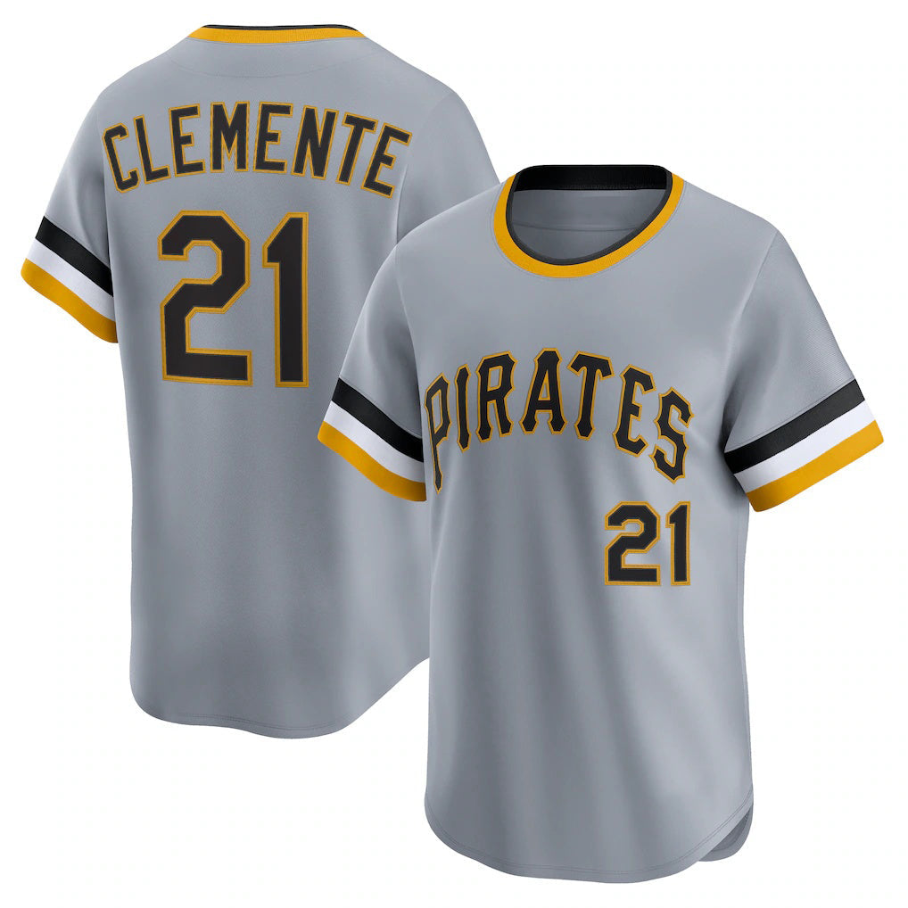 Baseball Jersey | Pittsburgh Pirates #21 Roberto Clemente Gray Throwback Cooperstown Collection Limited - image 1