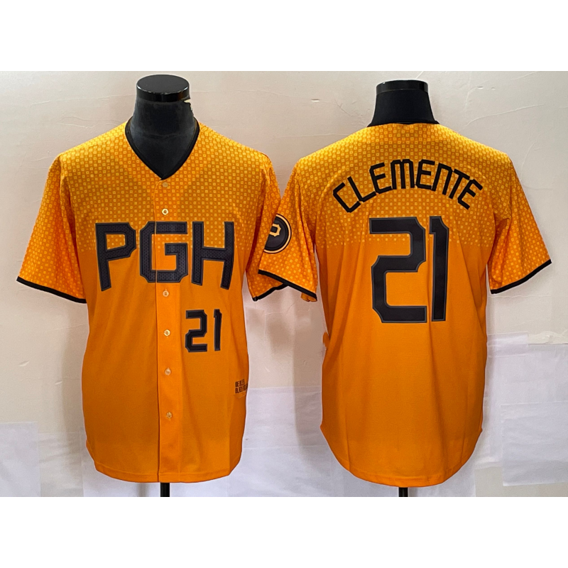 Baseball Jersey | Pittsburgh Pirates #21 Roberto Clemente Number Gold 2023 City Connect Stitched - image 1