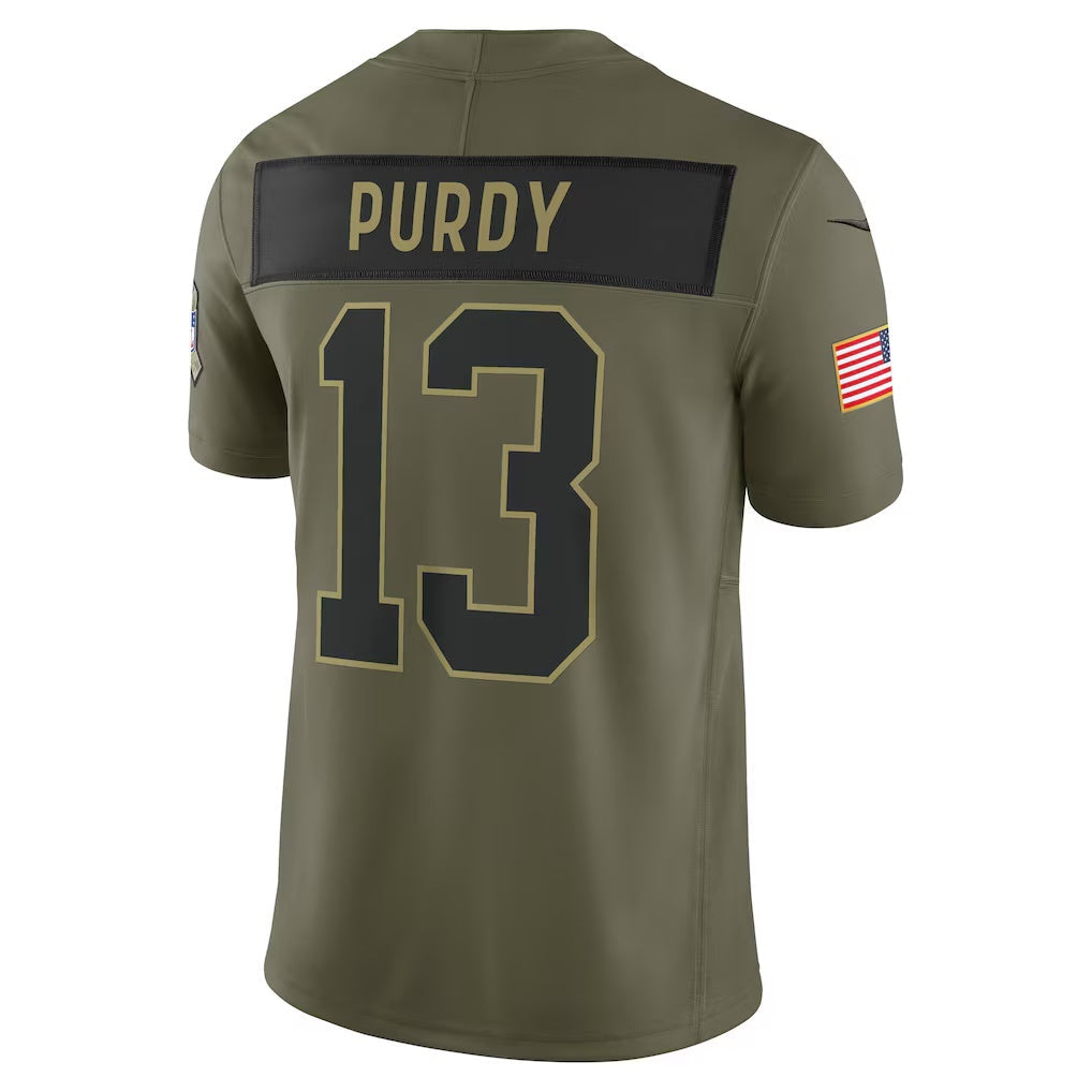 American Football Jersey | SF.49ers #13 Brock Purdy Olive 2025 Salute to Service Limited Football Stitched Jersey - image 1