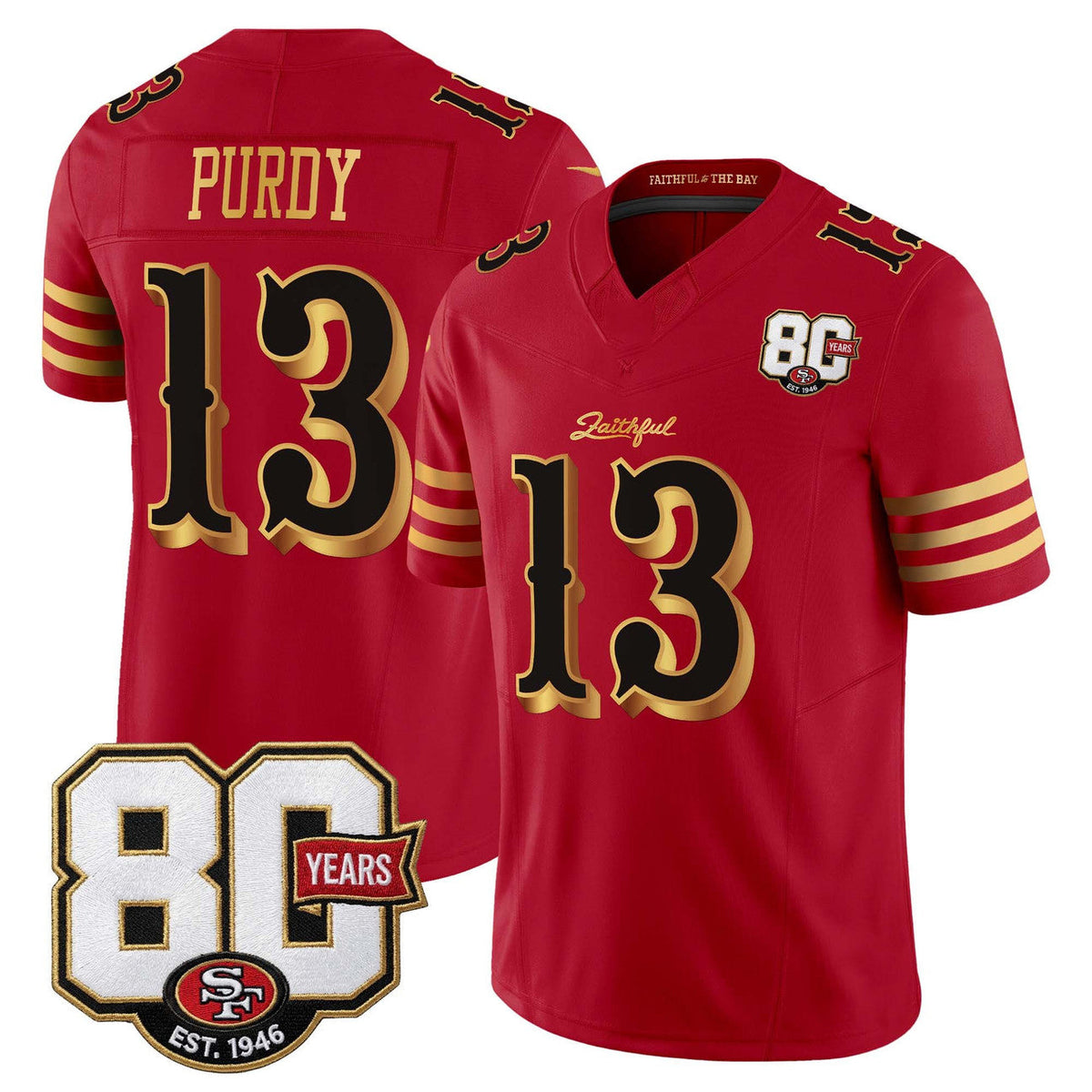 American Football Jersey | SF.49ers #13 Brock Purdy Red 80th Anniversary Patch Rivalries F.U.S.E. Vapor Limited Football Stitched Jersey - image 1