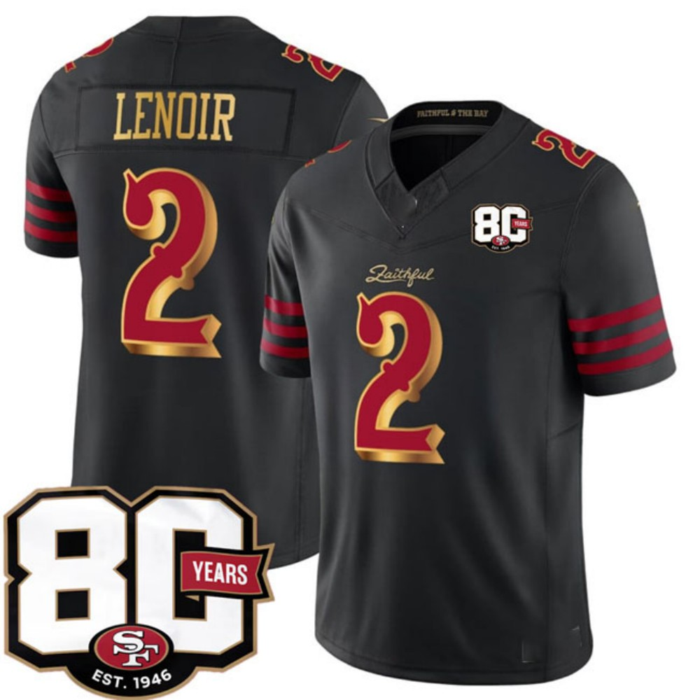 American Football Jersey | SF.49ers #2 Deommodore Lenoir Black 80th Anniversary Patch Rivalries F.U.S.E. Vapor Limited Football Stitched Jersey - image 1