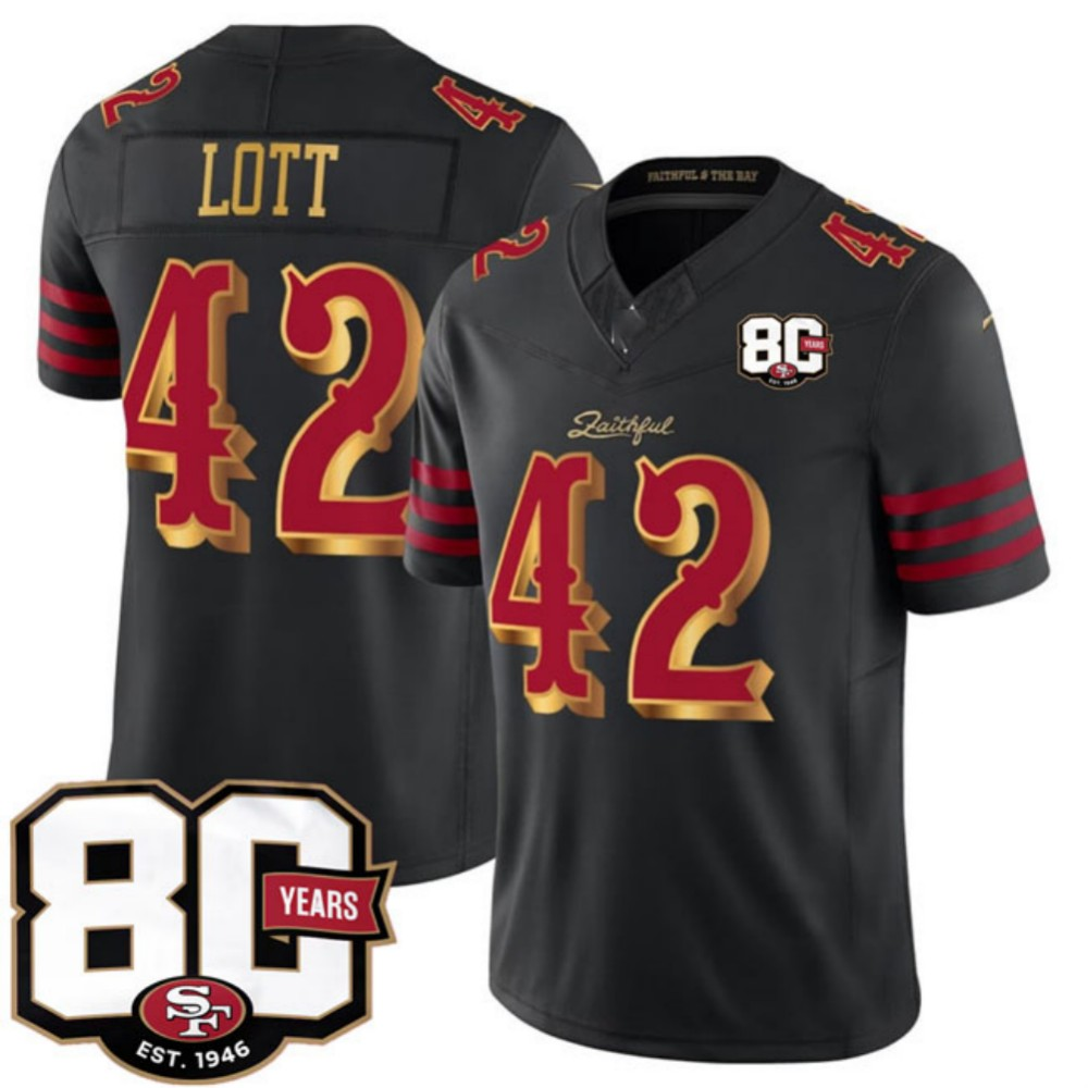American Football Jersey | SF.49ers #42 Ronnie Lott Black 80th Anniversary Patch Rivalries F.U.S.E. Vapor Limited Football Stitched Jersey - image 1