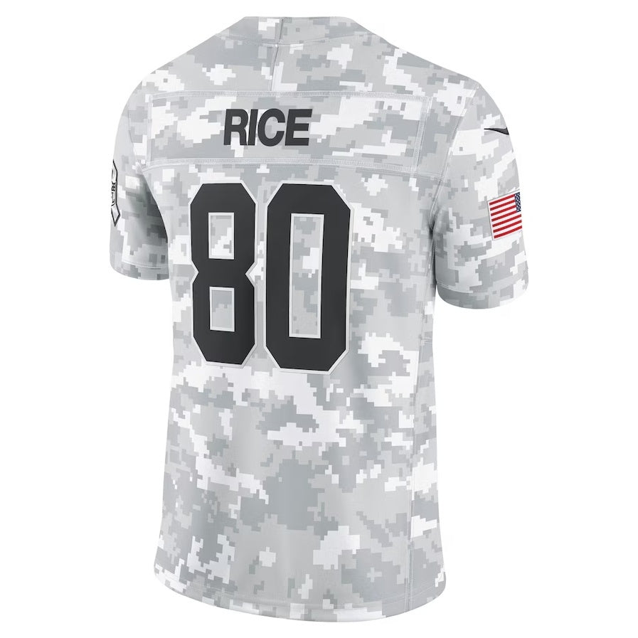 American Football Jersey | SF.49ers #80 Jerry Rice Arctic Camo 2024 Salute to Service Retired Player Limited Football Stitched Jersey - image 1