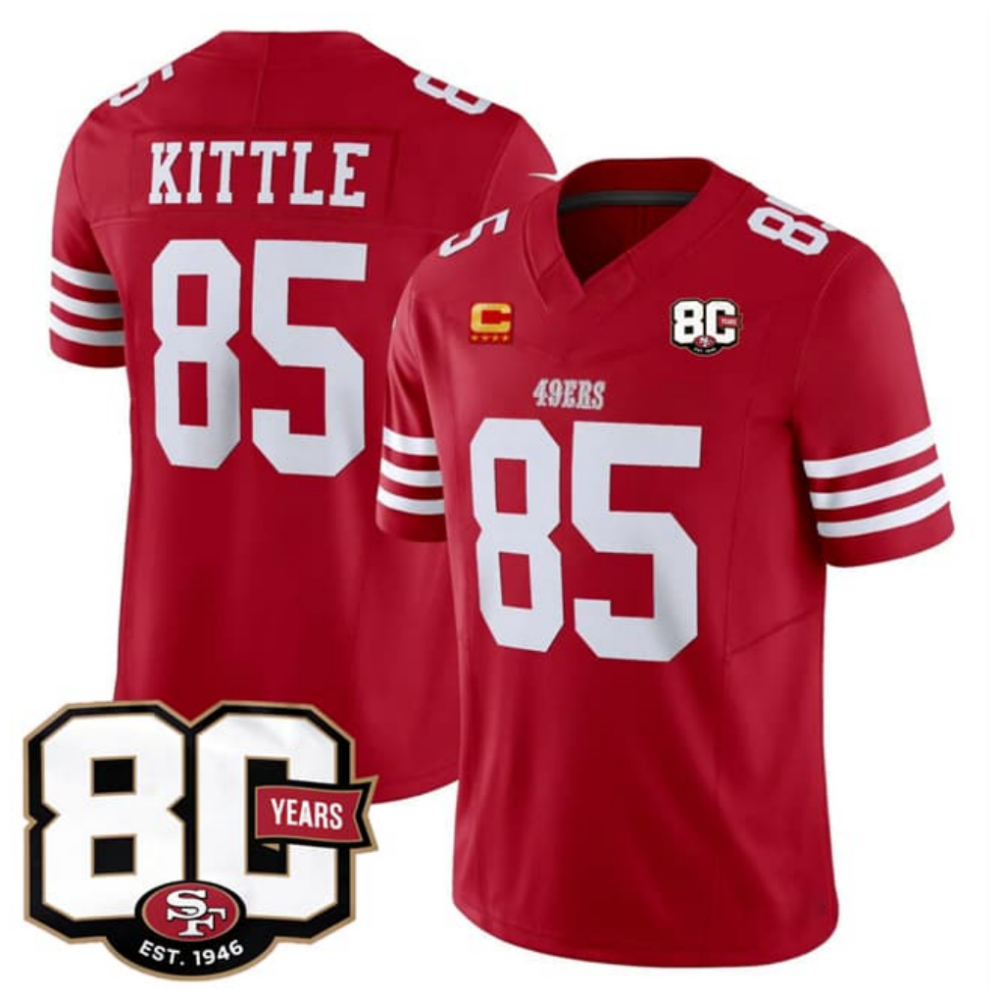 American Football Jersey | SF.49ers #85 George kittle Red 80th Anniversary Patch And 4-Star C Patch 2026 F.U.S.E. Vapor Limited Football Stitched Jersey - image 1