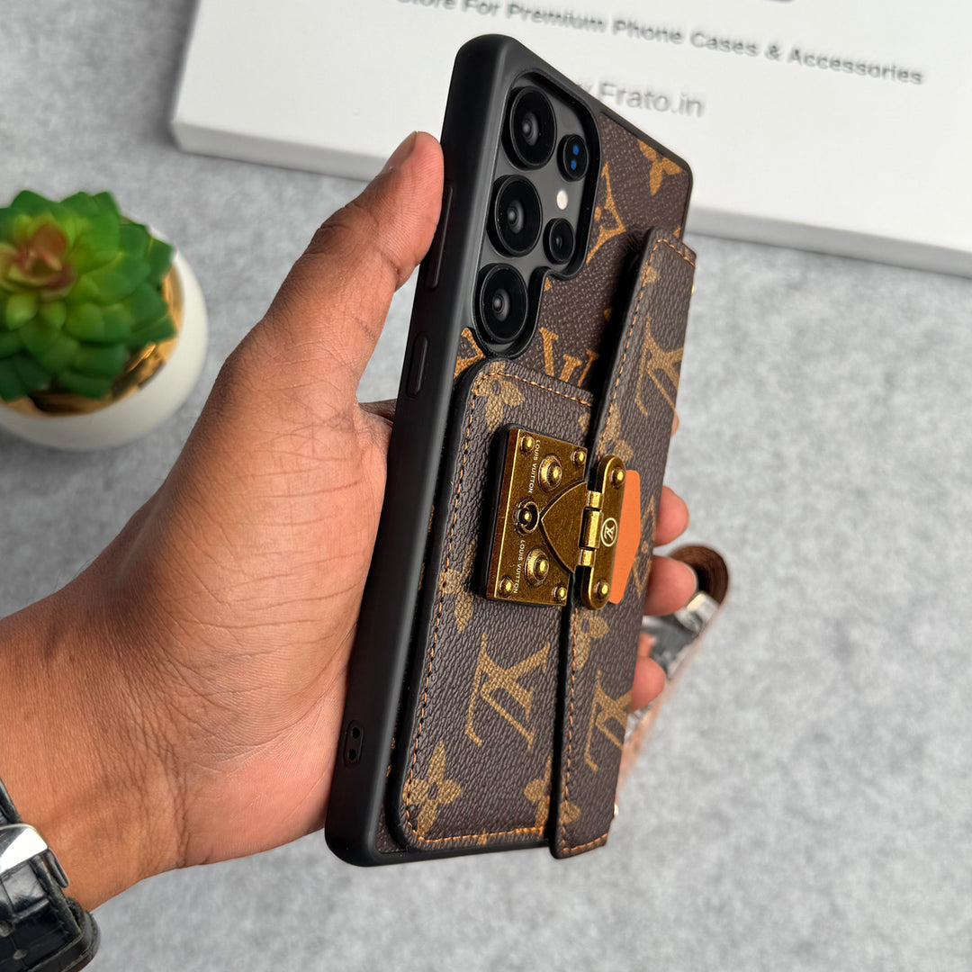 BRAND LEATHER CARD HOLDER SLOT LOCK SLING Phone Case - product view 4