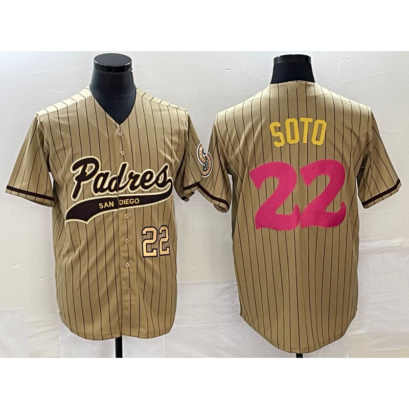Baseball Jersey | San Diego Padres #22 Juan Soto Number Tan Pinstripe 2023 City Connect Stitched - image 1