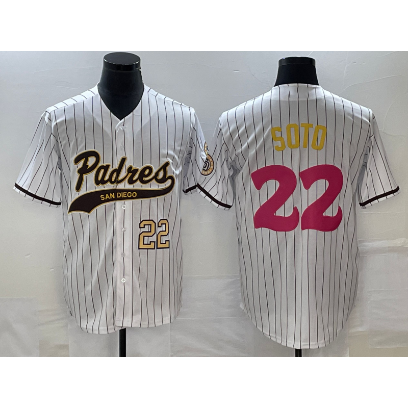 Baseball Jersey | San Diego Padres #22 Juan Soto Number White Pinstripe 2023 City Connect Stitched - image 1