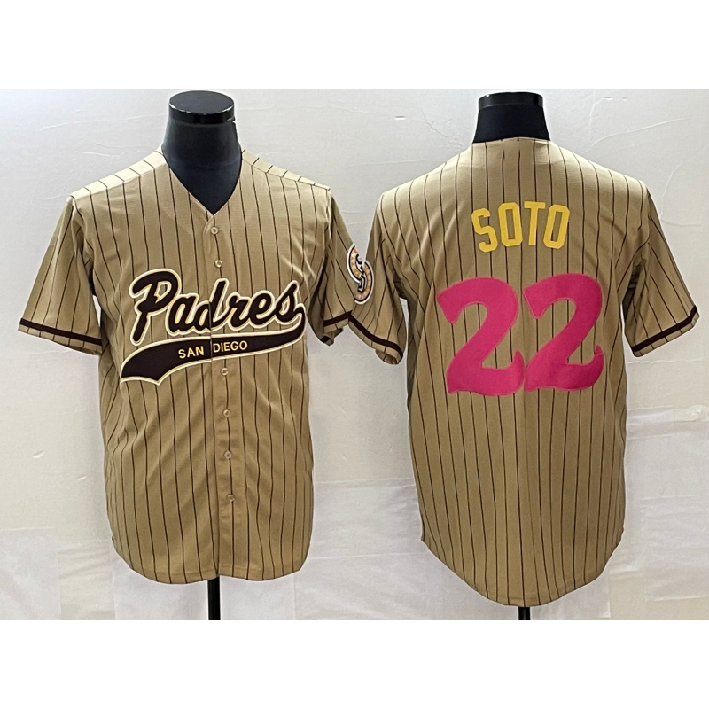 Baseball Jersey | San Diego Padres #22 Juan Soto Tan Pinstripe 2023 City Connect Stitched - image 1