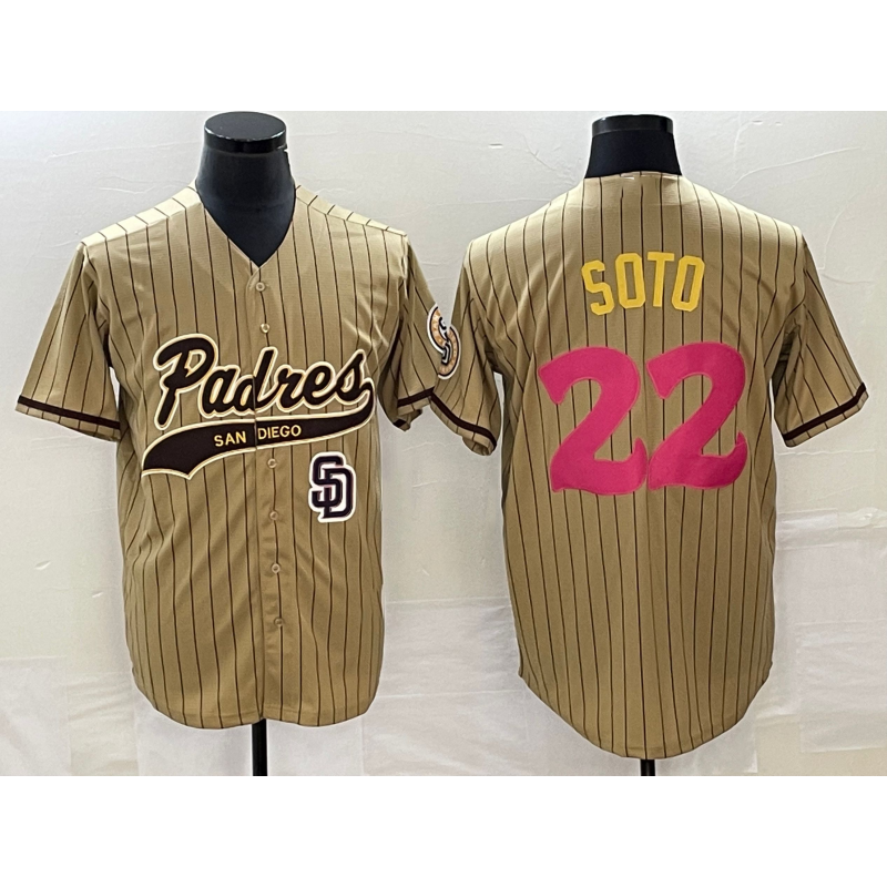 Baseball Jersey | San Diego Padres #22 Juan Soto Tan Pinstripe 2023 City Connect Stitched - image 1