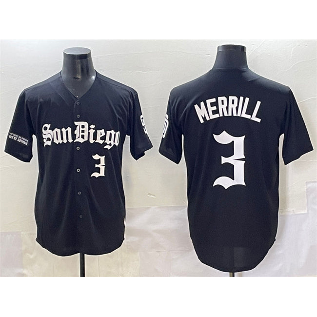 Baseball Jersey | San Diego Padres #3 Jackson Merrill Black Gothic Edition Vapor Limited Stitched - image 1