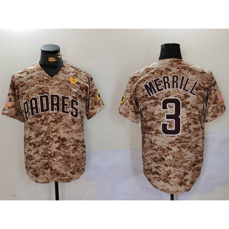 Baseball Jersey | San Diego Padres #3 Jackson Merrill Camo With PS Patch Stitched - image 1