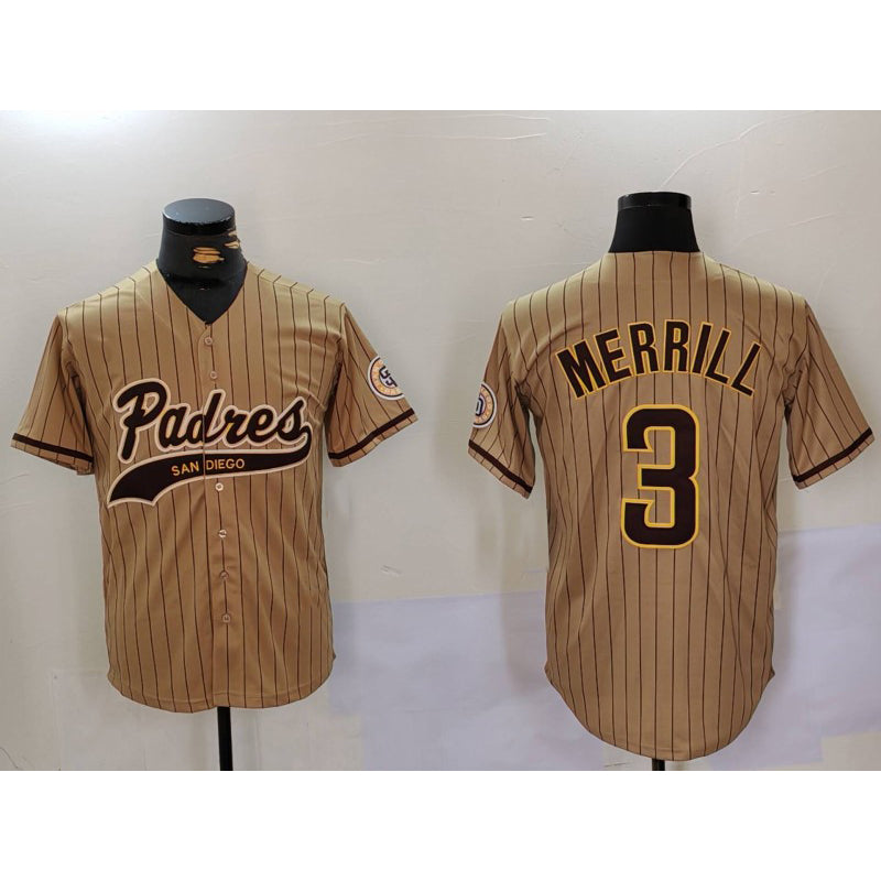 Baseball Jersey | San Diego Padres #3 Jackson Merrill Tan 2023 Stitched - image 1