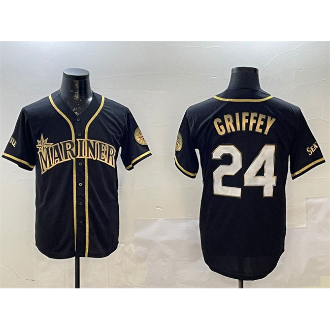 Baseball Jersey | Seattle Mariners #24 Ken Griffey Jr. Black Gold Stitched - image 1