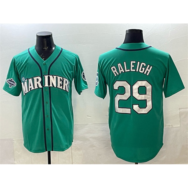 Baseball Jersey | Seattle Mariners #29 Cal Raleigh Aqua With 2025 AL West Division Champions Patch Limited Stitched - image 1