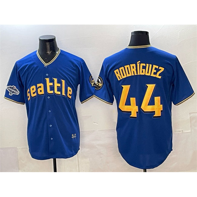 Baseball Jersey | Seattle Mariners #44 Julio Rodríguez Royal With 2025 AL West Division Champions Patch City Connect Limited Stitched - image 1