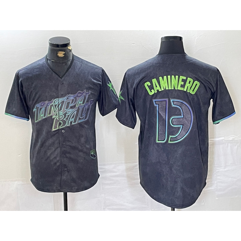 Baseball Jersey | Tampa Bay Rays #13 Junior Caminero Charcoal 2024 City Connect Limited Stitched - image 1