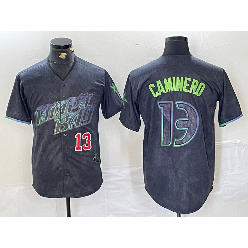 Baseball Jersey | Tampa Bay Rays #13 Junior Caminero Number Charcoal 2024 City Connect Limited Stitched - image 1