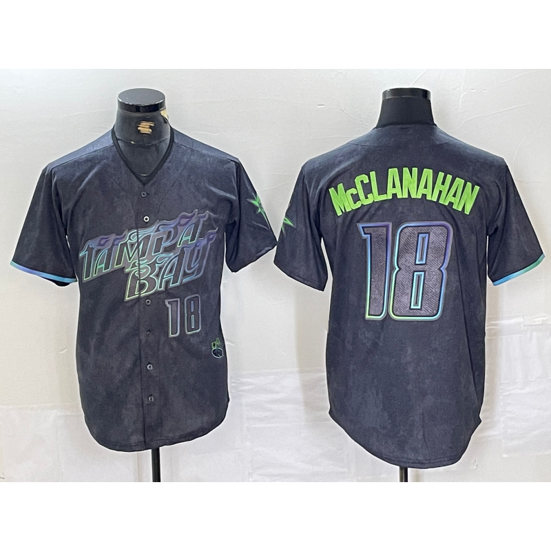 Baseball Jersey | Tampa Bay Rays #18 Shane McClanahan Number Charcoal 2024 City Connect Limited Stitched - image 1