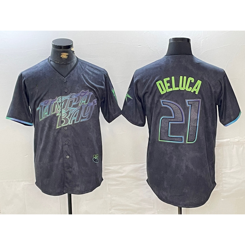 Baseball Jersey | Tampa Bay Rays #21 Jonny DeLuca Charcoal 2024 City Connect Limited Stitched - image 1