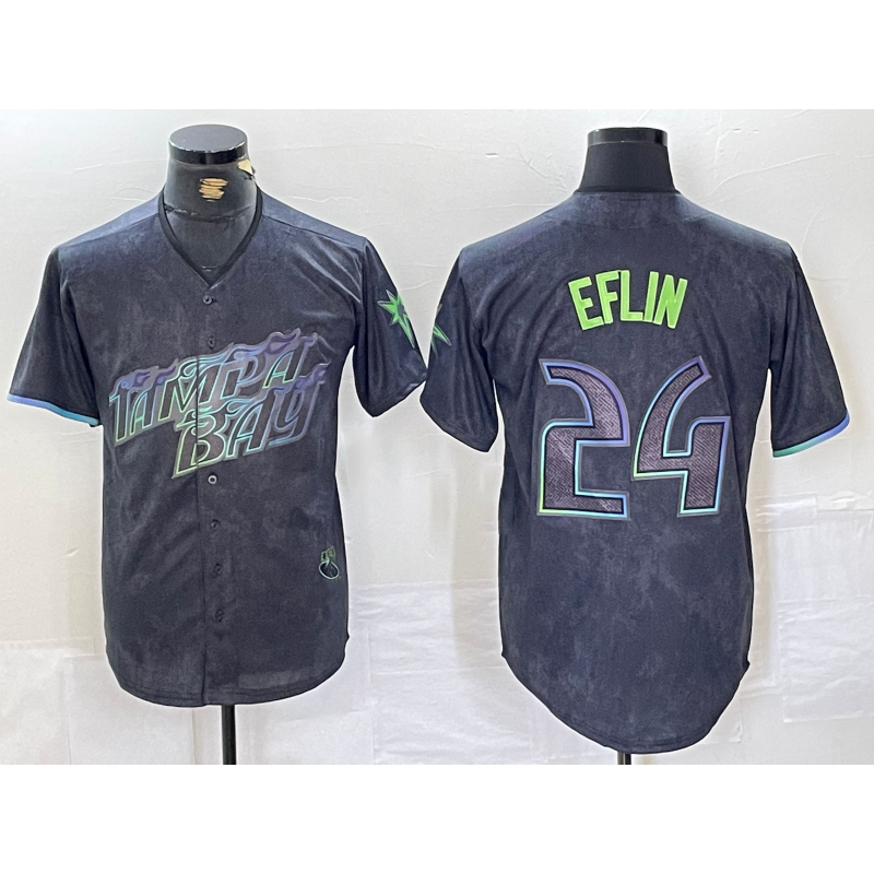 Baseball Jersey | Tampa Bay Rays #24 Zach Eflin Charcoal 2024 City Connect Limited Cool - image 1