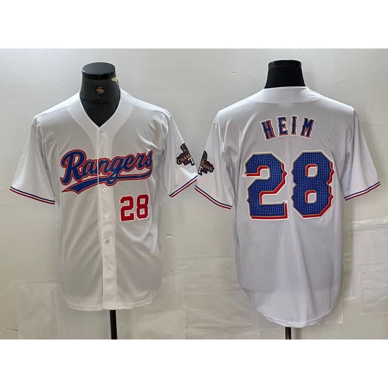 Baseball Jersey | Texas Rangers #28 Jonah Heim Number White 2023 World Series Champions Cool - image 1
