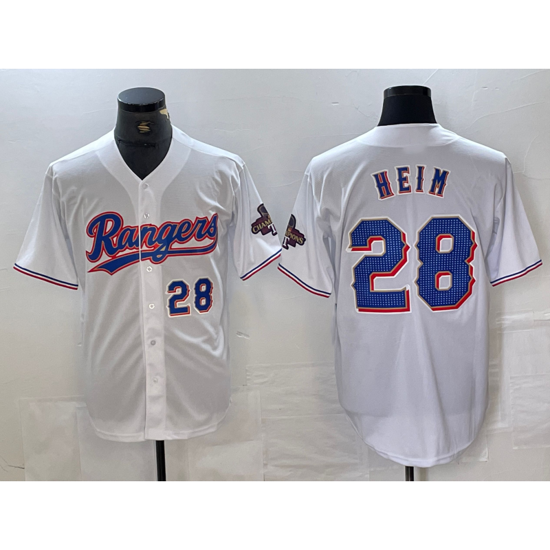 Baseball Jersey | Texas Rangers #28 Jonah Heim Number White 2023 World Series Champions Cool - image 1