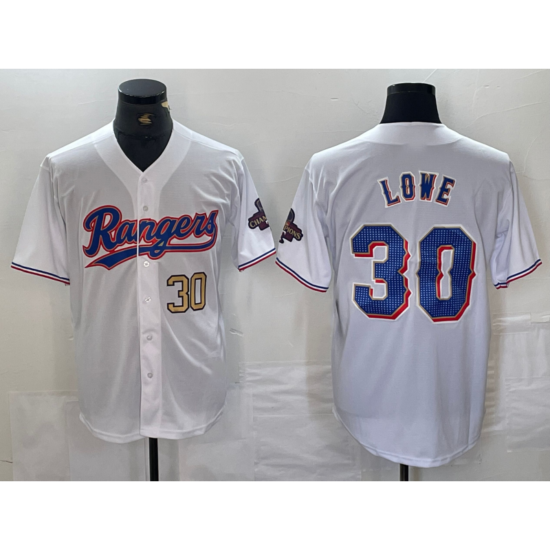 Baseball Jersey | Texas Rangers #30 Nathaniel Lowe Number White 2024 Gold Collection Limited Cool - image 1