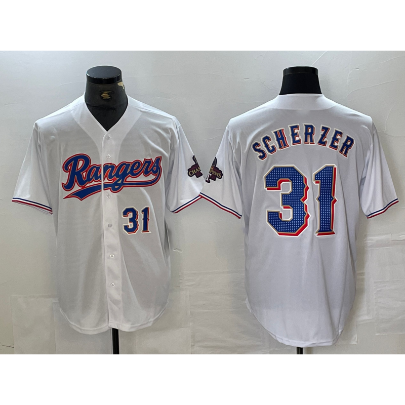 Baseball Jersey | Texas Rangers #31 Max Scherzer Number White 2023 World Series Champions Cool - image 1