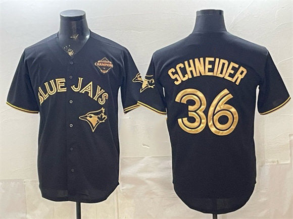 Baseball Jersey | Toronto Blue Jays #36 Davis Schneider Black Gold 2025 American League Champions Limited Stitched - image 1