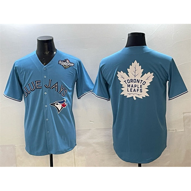 Baseball Jersey | Toronto Blue Jays & Leafs Blue 2025 World Series With White Leafs Logo Stitched - image 1