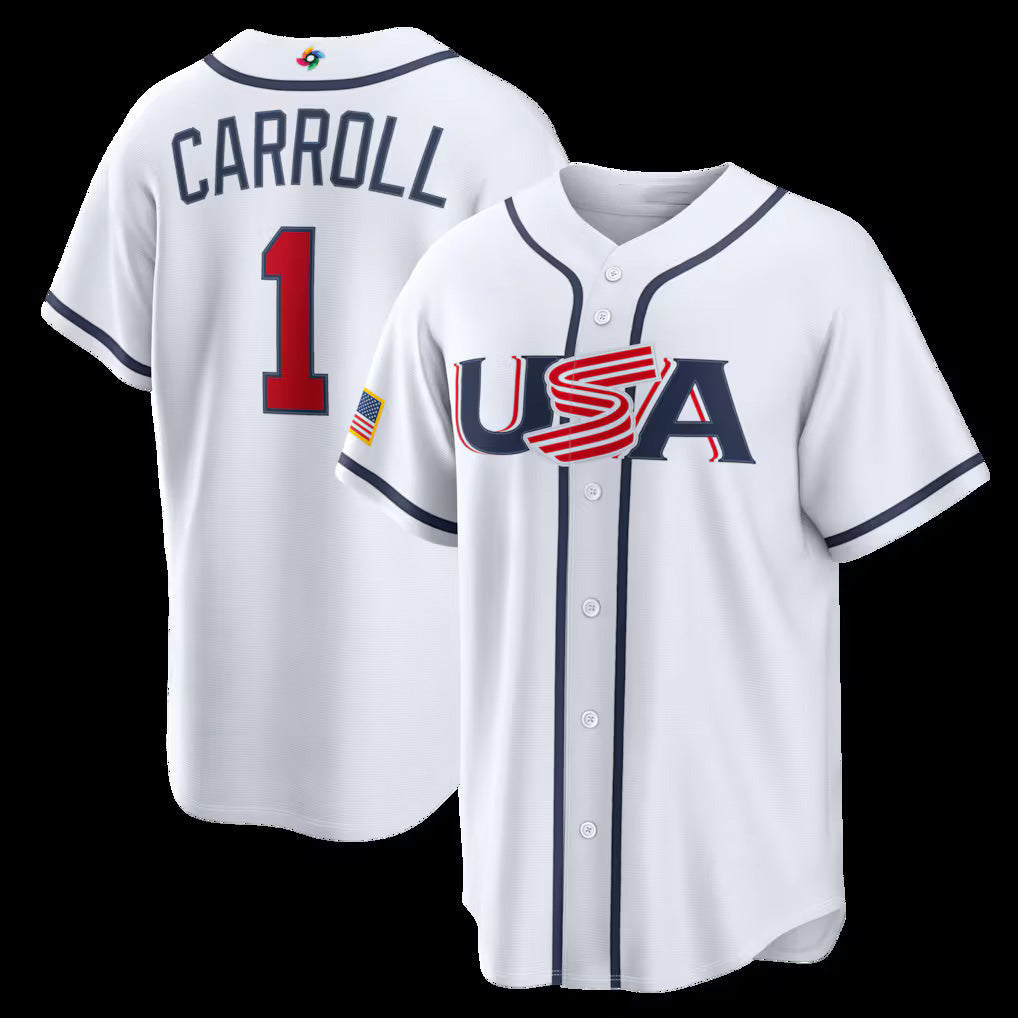 Baseball Jersey | USA Baseball #1 Corbin Carroll 2026 World Baseball Classic Home Stadium - White - image 1