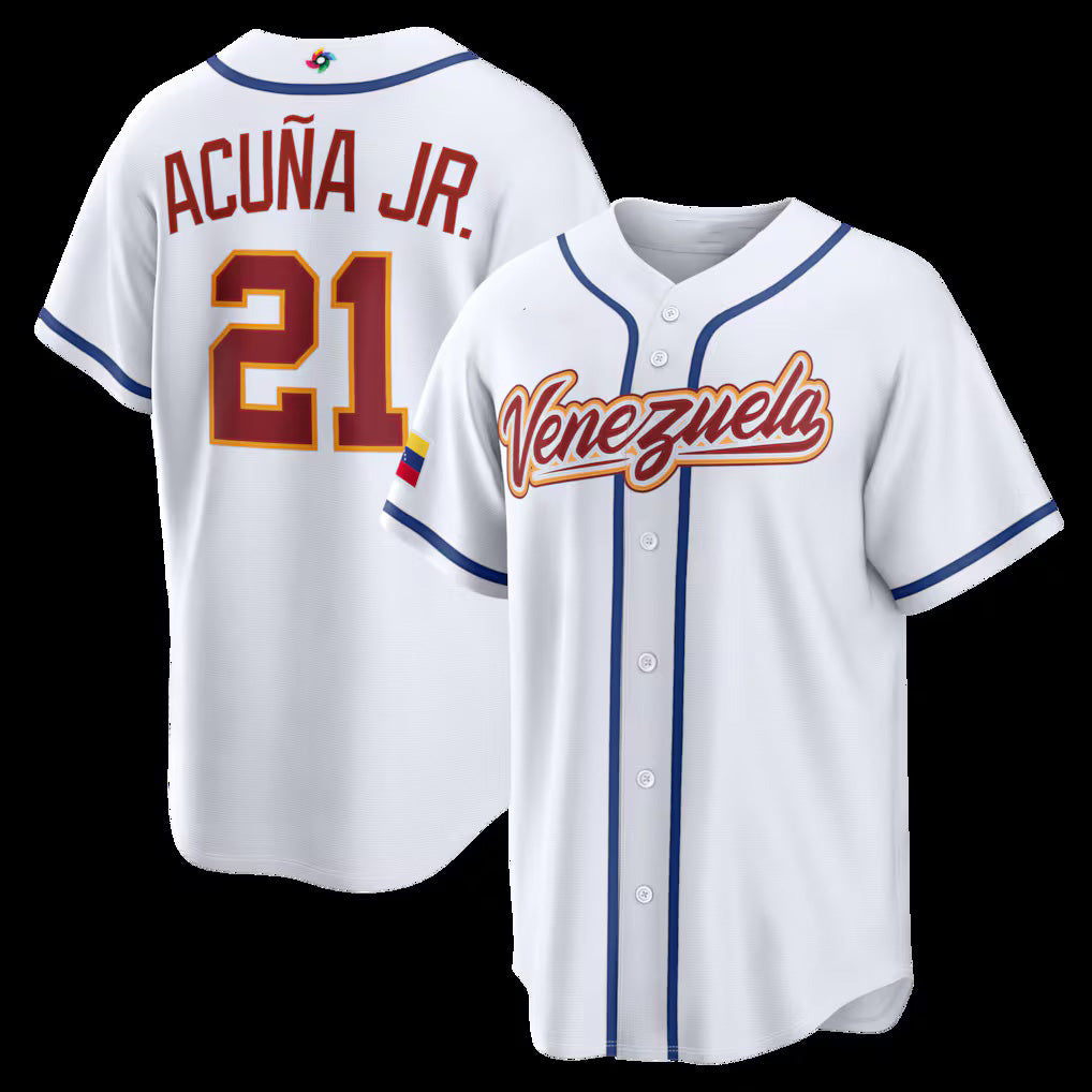 Baseball Jersey | Venezuela Baseball #21 Ronald Acu?a Jr. 2026 World Baseball Classic Home Stadium - White - image 1