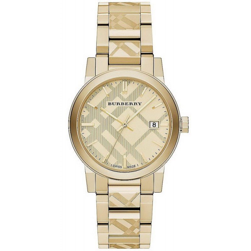 Burberry The City Engraved Checked Gold 38mm Watch - product view 1