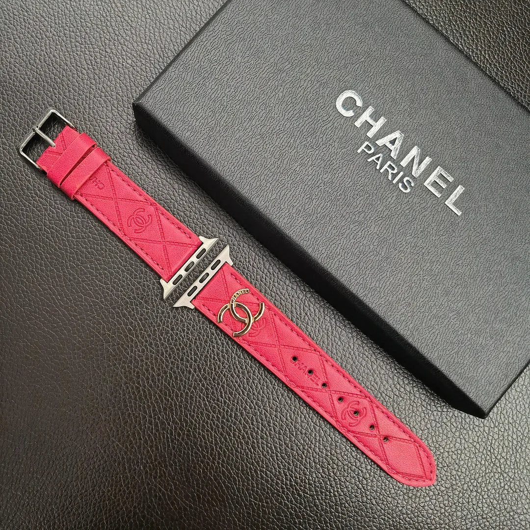 Gold Monogram 3D Embossed Leather Apple Watch Strap - product view 3