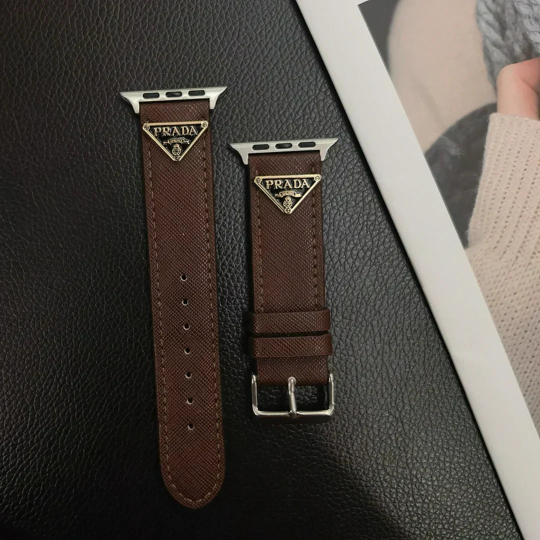 Double Triangle Monogram Label Leather Apple Watch Band - product view 4