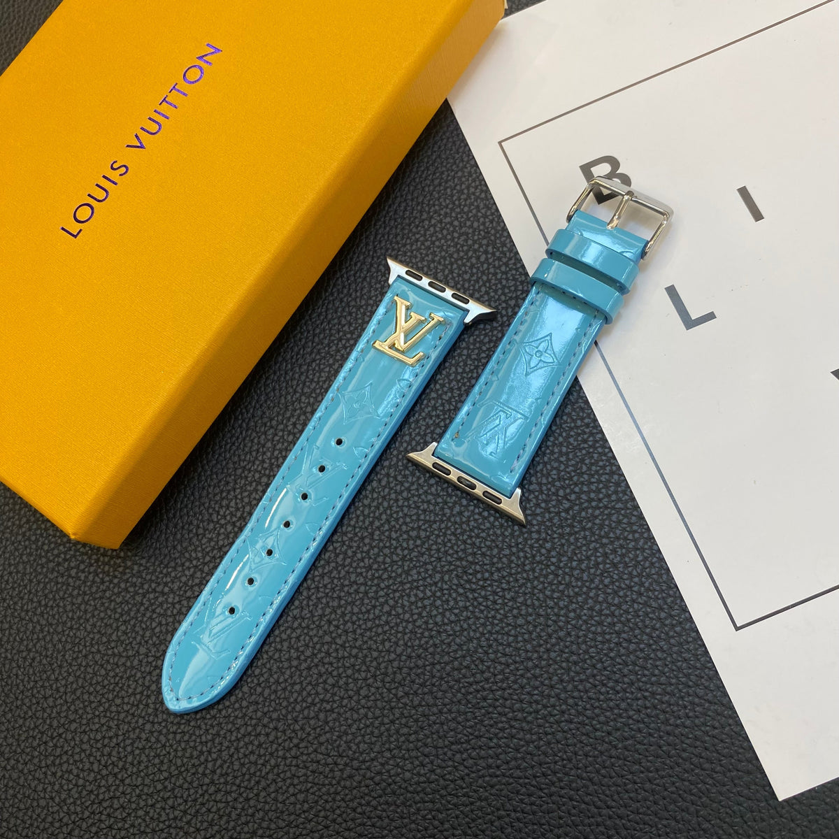 GLOSSY LEATHER APPLE WATCH STRAP METAL LOGO - product view 13