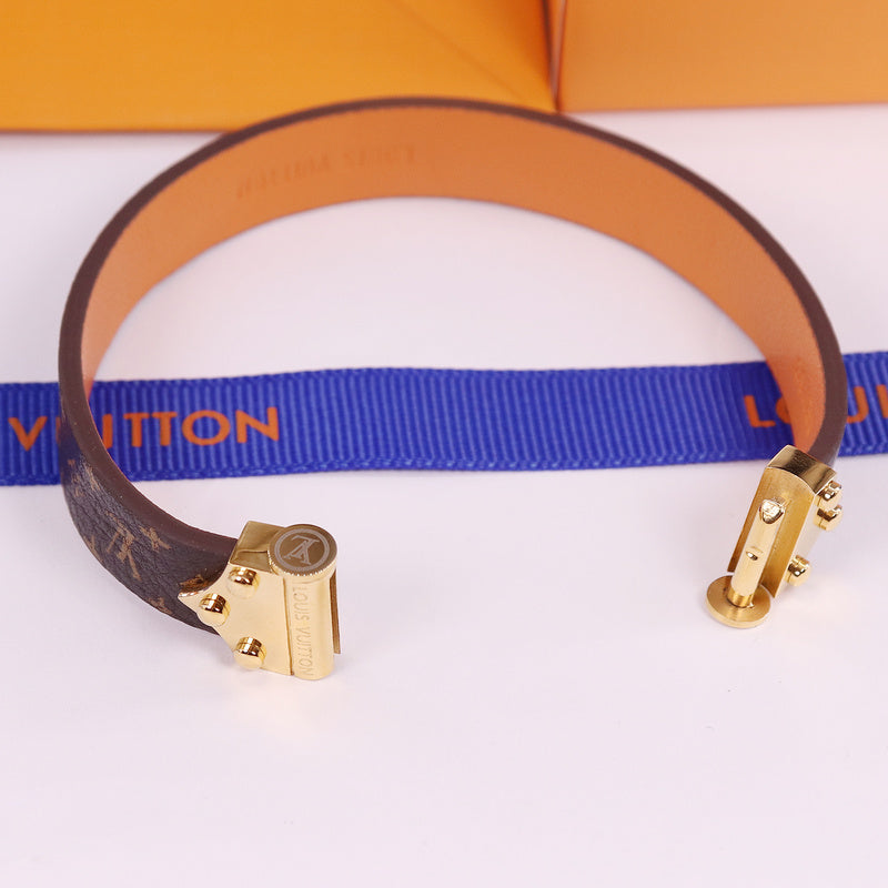 LVB46 Leather Bracelet 316L steel plating gold Bangle Jewelry