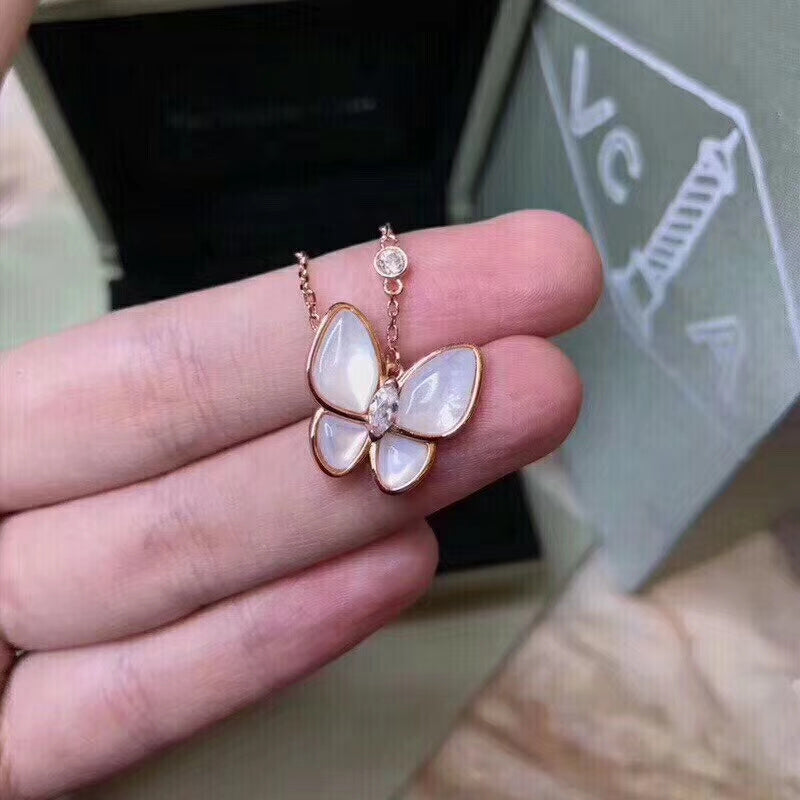 AVSN8   Women's butterfly white fritillary necklace jewelry