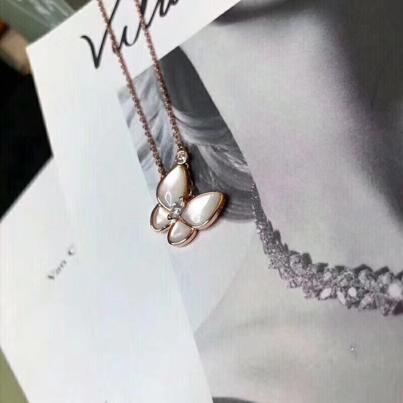 AVSN8   Women's butterfly white fritillary necklace jewelry