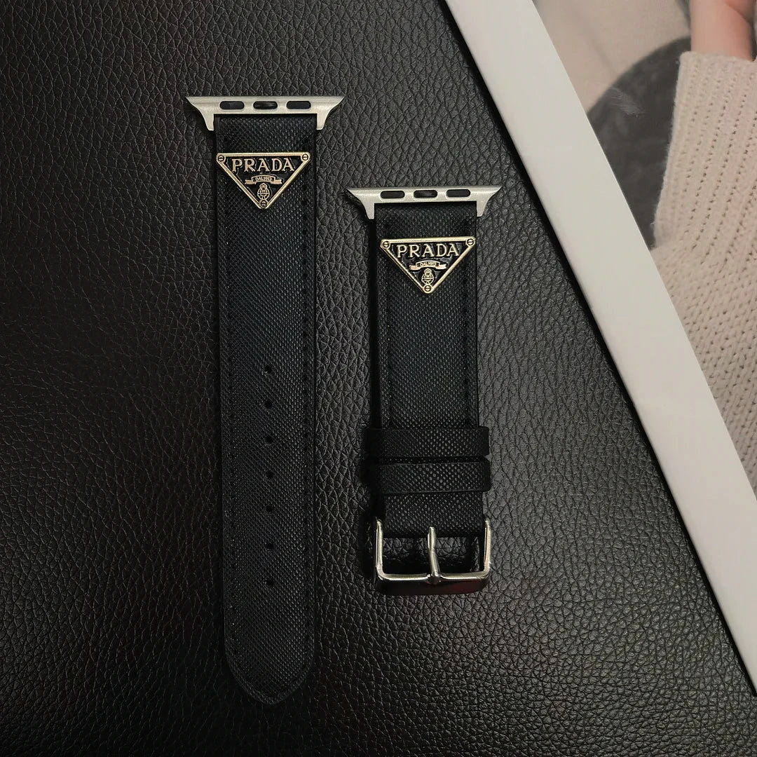 Double Triangle Monogram Label Leather Apple Watch Band - product view 1