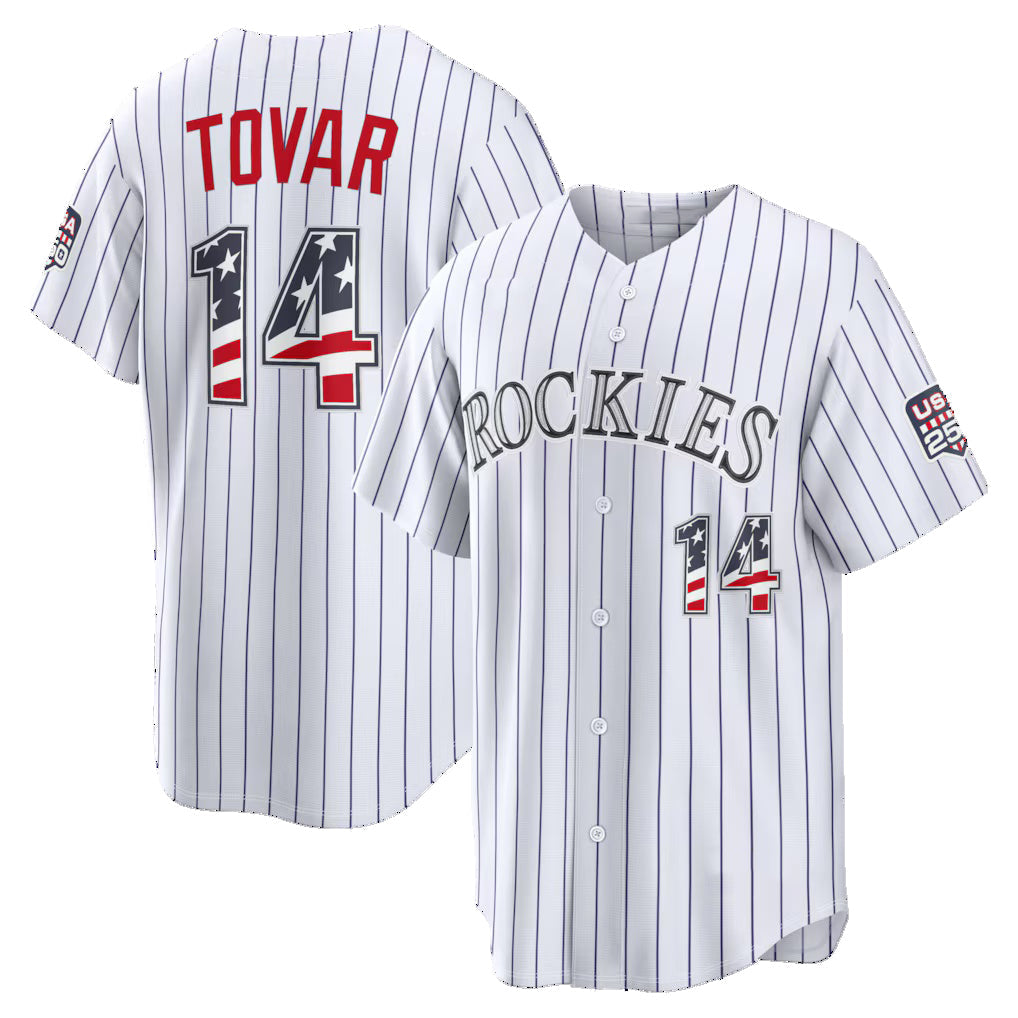 Baseball Jersey | Colorado Rockies #14 Ezequiel Tovar USA 250 Fourth of July Home Stadium Jersey - White Puhics - image 1