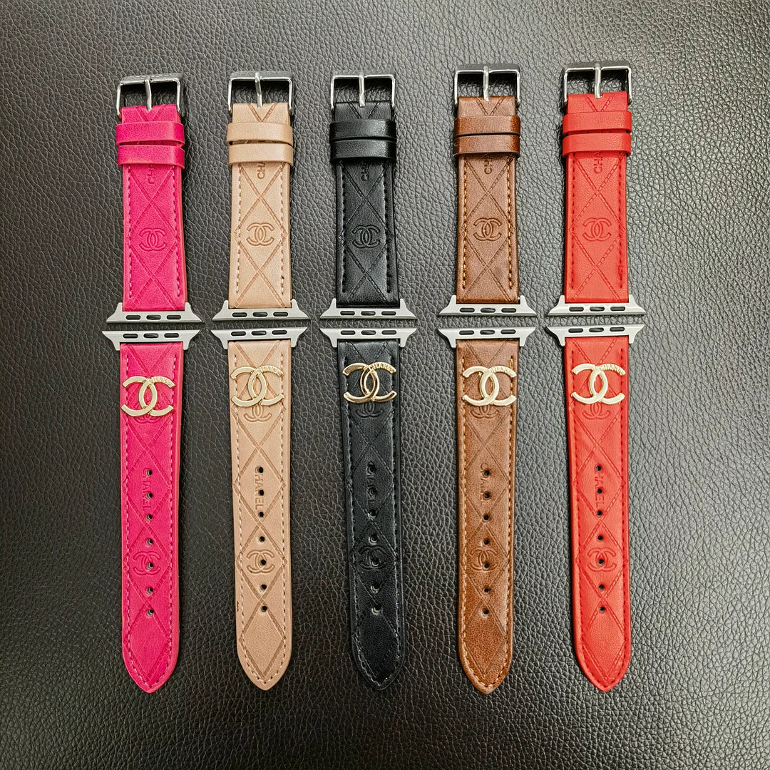 Gold Monogram 3D Embossed Leather Apple Watch Strap - product view 4