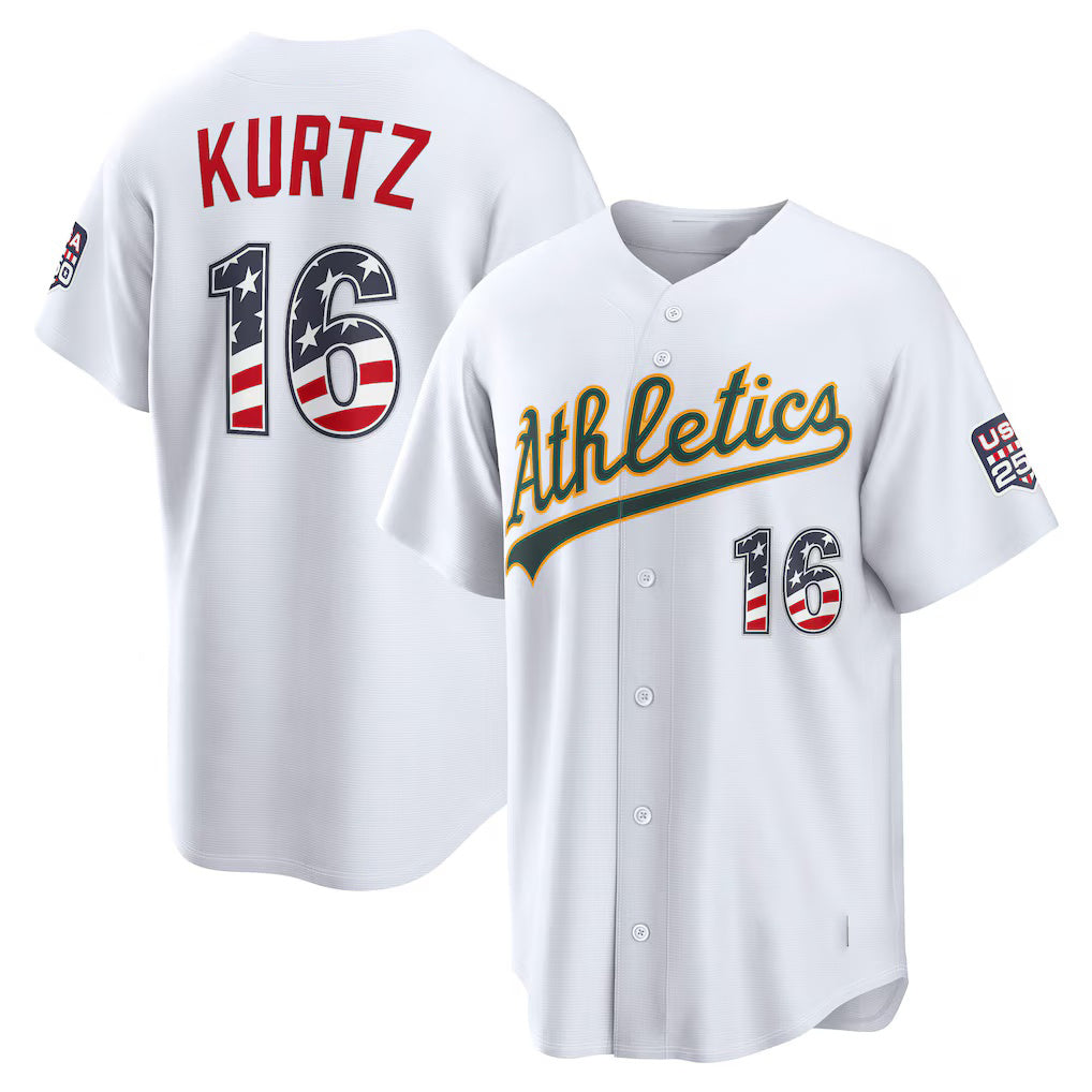 Baseball Jersey | Oakland Athletics #16 Nick Kurtz USA 250 Fourth of July Home Stadium Jersey - White Puhics - image 1