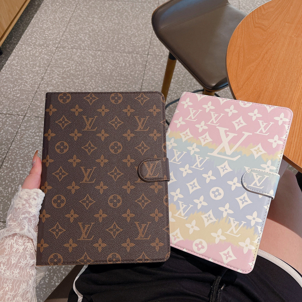 Canvas Monogram Leather Fresh Summer Theme Pattern Apple iPad case - product view 11
