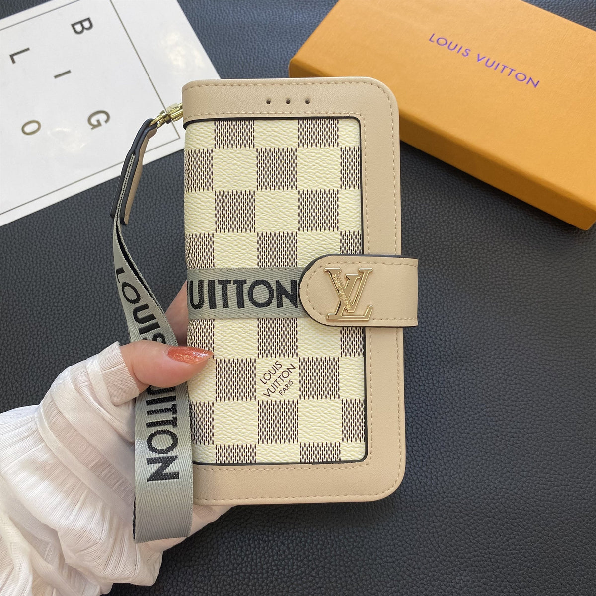 Genuine Leather Monogram Canvas Wallet Phone Case - product view 7