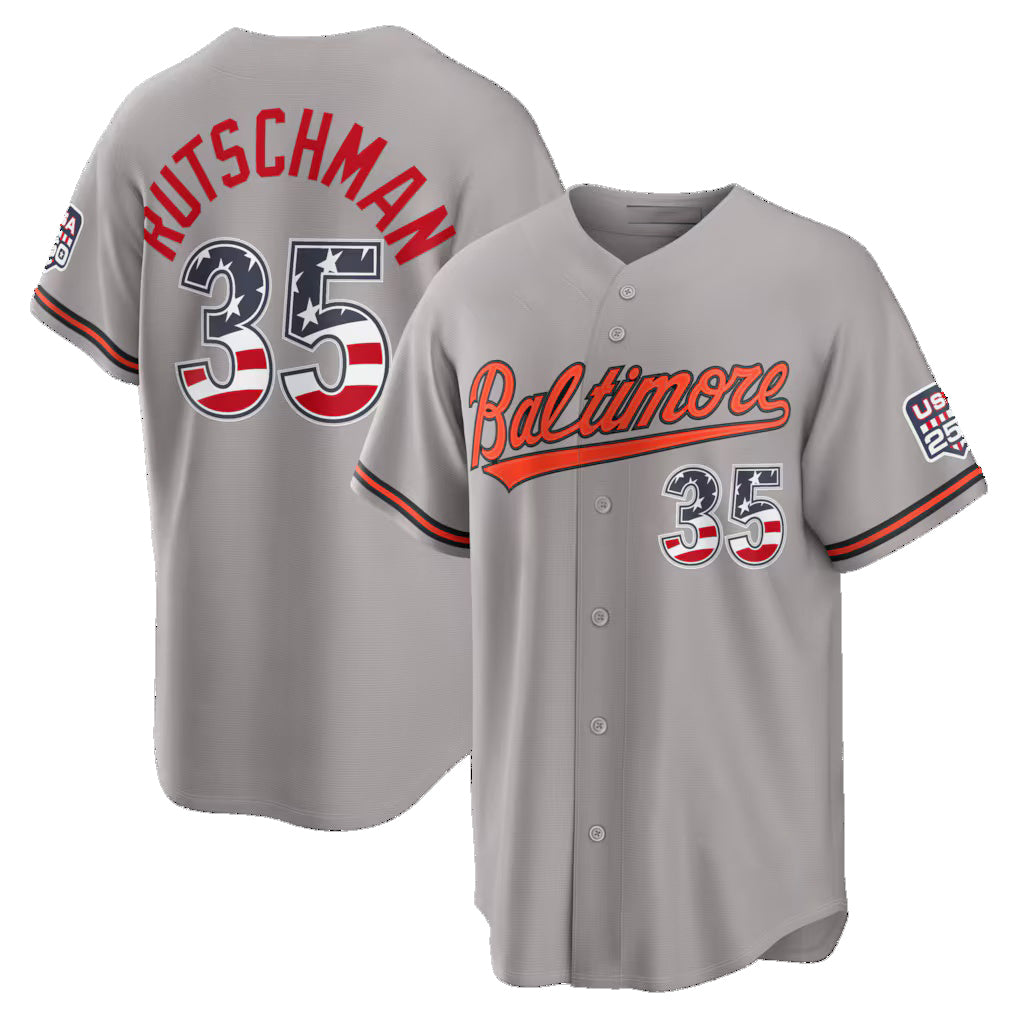 Baseball Jersey | Baltimore Orioles #35 Adley Rutschman USA 250 Fourth of July Road Stadium Jersey - Gray Puhics - image 1