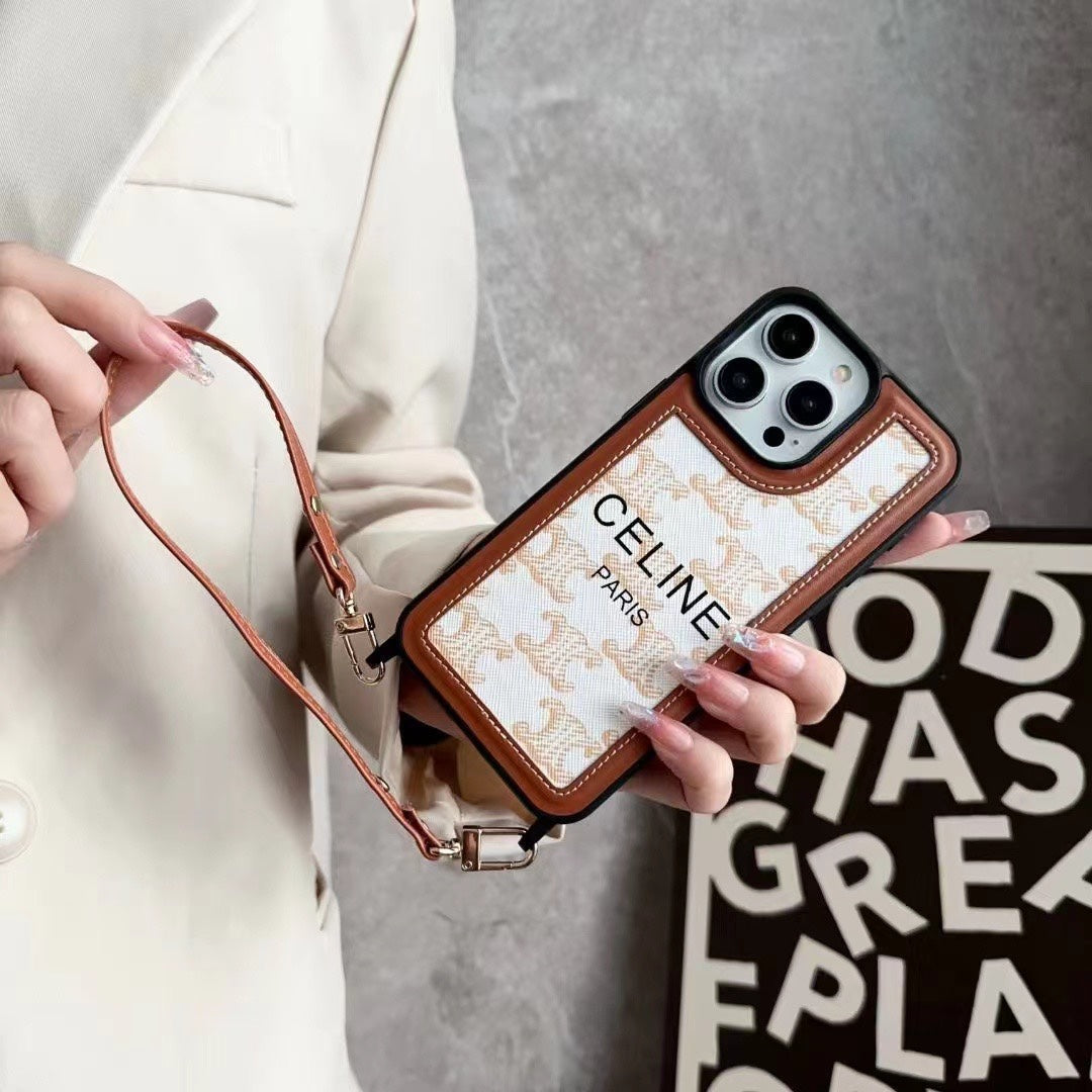 White Celine iPhone Case With Strap-SZ231124 - product view 3