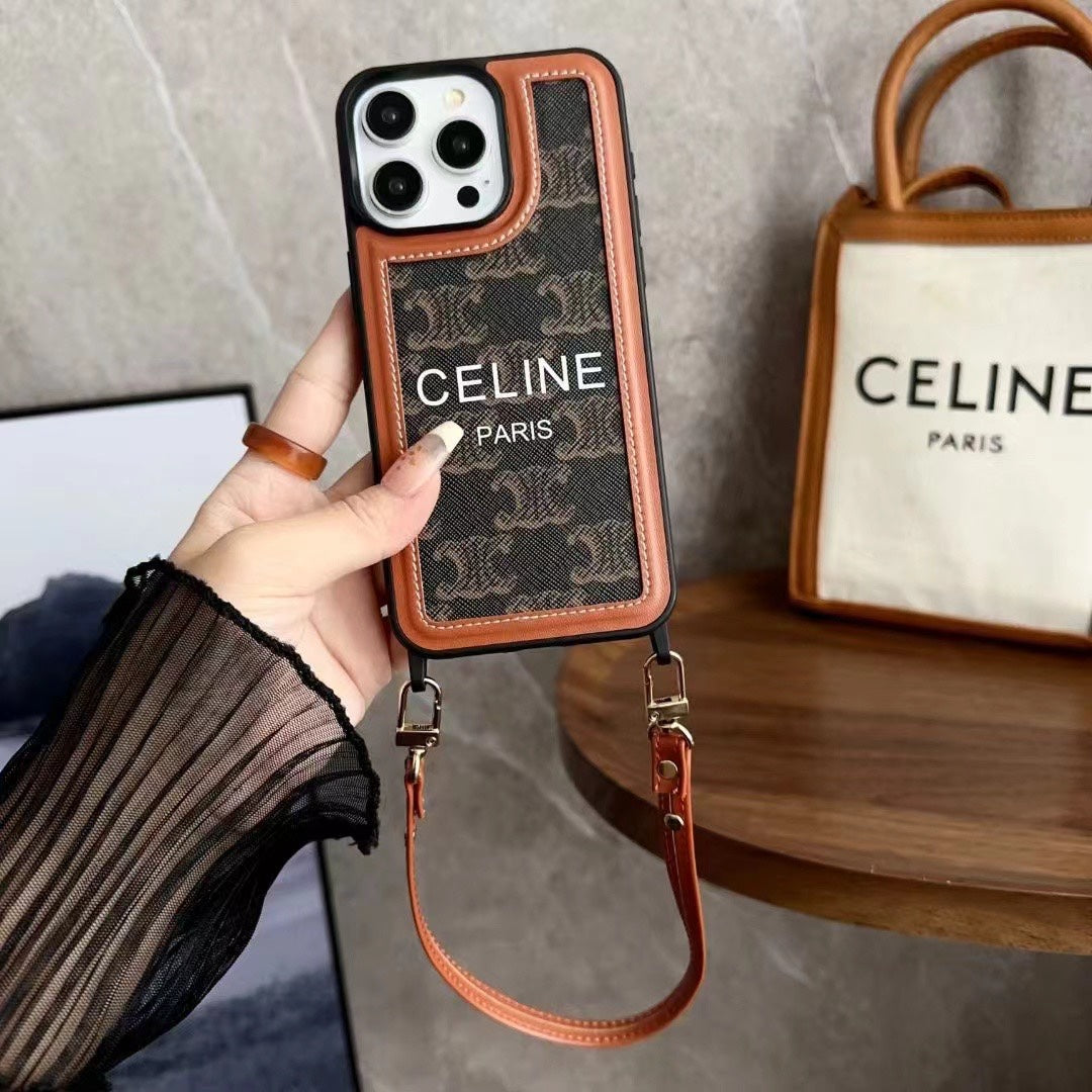Black Celine iPhone Case With Strap-SZ231124 - product view 2
