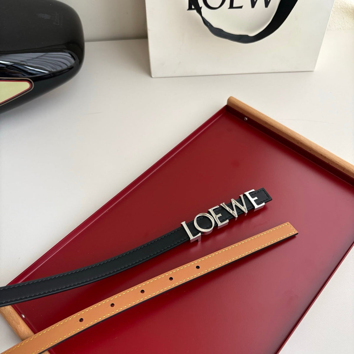Women’s Leather Belt Anagram Buckle Classic Dress Waist Belt - product view 5