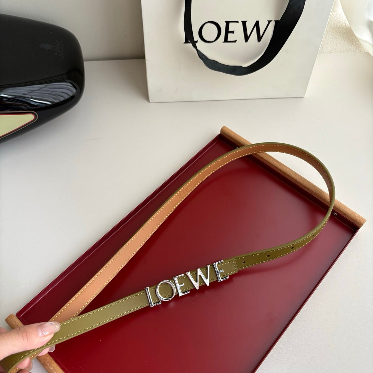 Women’s Leather Belt Anagram Buckle Classic Dress Waist Belt - product view 3